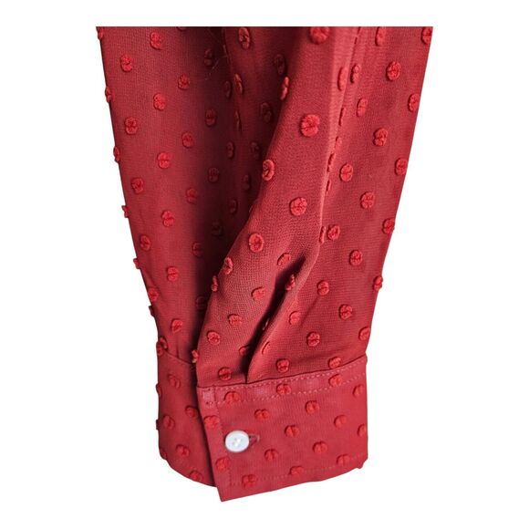 J. CREW Women M Blouse Ruffle Swiss Dot Rust Button Up Long Sleeve Lined 40" - Picture 5 of 9